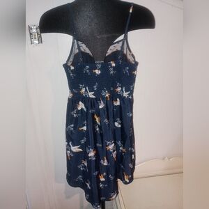 Floral Navy Dress with Bird Print
